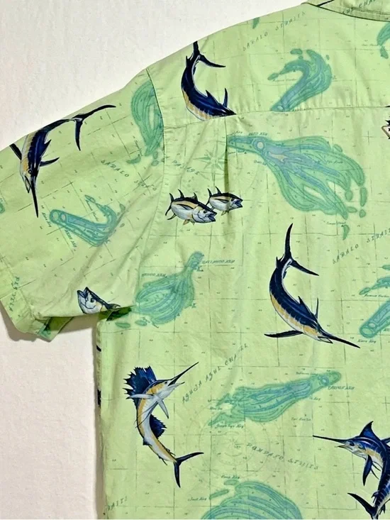 VTG Columbia PFG Men's Marlin Button Up Short Sleeve Fishing Lime Green Shirt XL - Picture 10 of 14